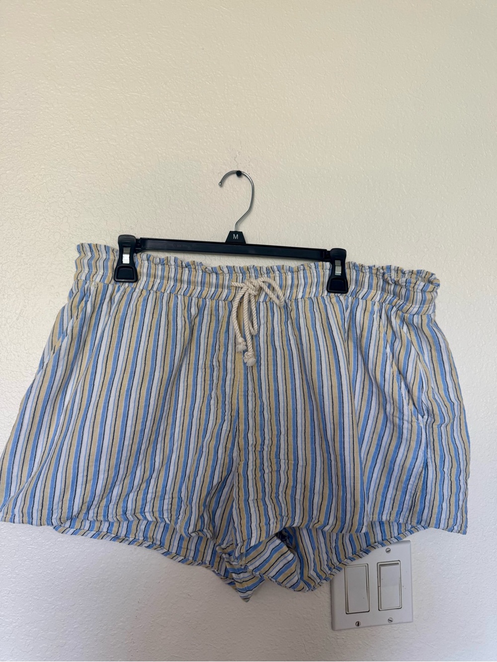 Old Navy Blue Yellow and Cream Striped High-Waist Drawstring Shorts